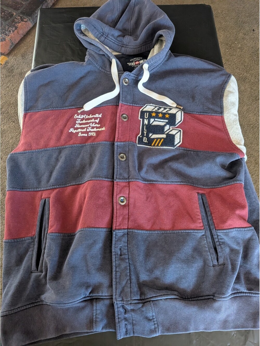 VTG Y2K Ecko Unltd  Hevy Embroidery Zip Hoodie  Blue Red, Gray 3XL Miss. 3 Butts